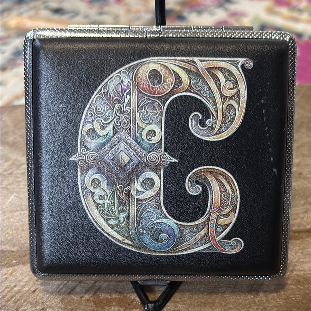 Black Leather Wallet with Ornate C Design New